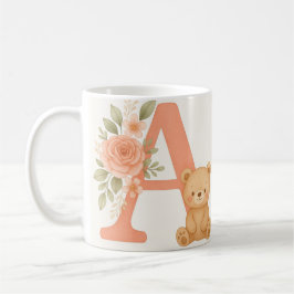 De Café Caneca Floral Alfabeto A – Caneca com Urso Adoráve