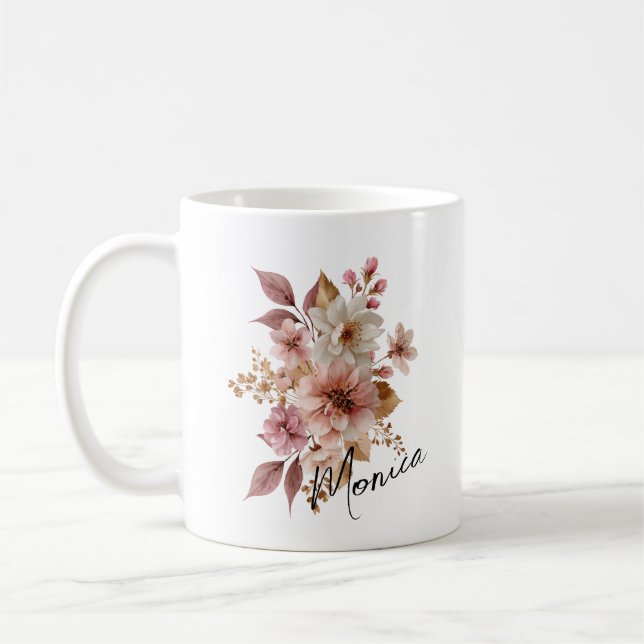 De Café Caneca Floral Aquarela Personalizada (Esquerda)