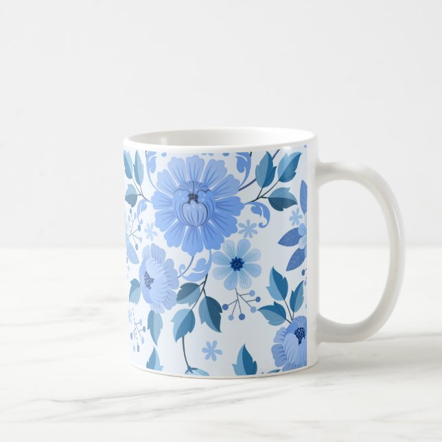 De Café Caneca Floral Azul Elegante (Direita)
