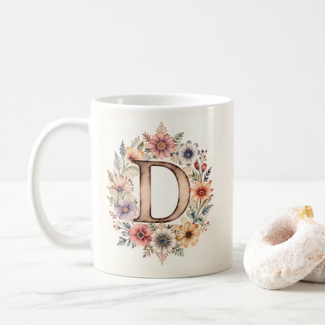 De Café Caneca Floral boho flor D Inicial  (Com Donut)