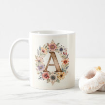 Caneca floral boho Flor inicial