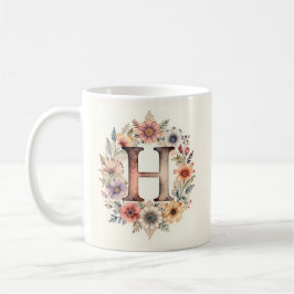 De Café Caneca floral boho flor inicial