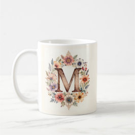 De Café Caneca Floral Boho Inicial M Flor