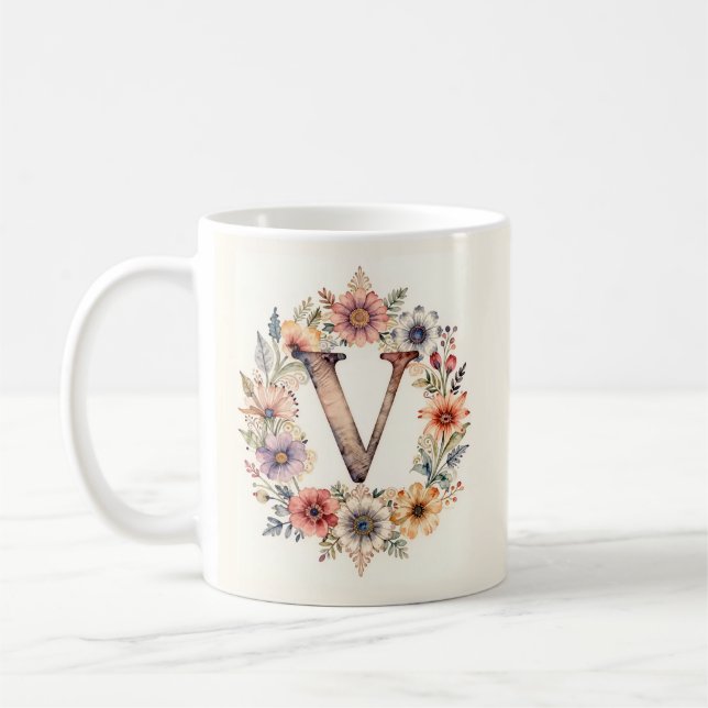 De Café Caneca floral boho V inicial  (Esquerda)