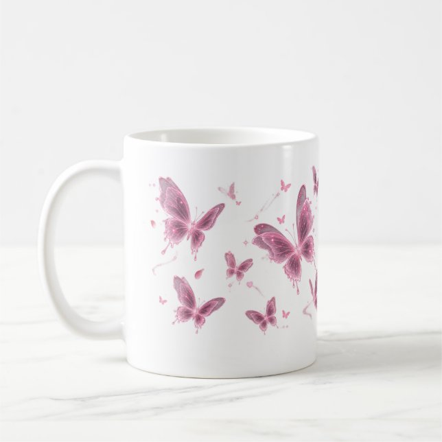 De Café Caneca Floral Borboleta Rosa (Esquerda)