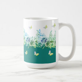 De Café Caneca Floral Borboletas Verde Água