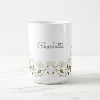 De Café Caneca Floral Branca Personalizada, Nome Personali