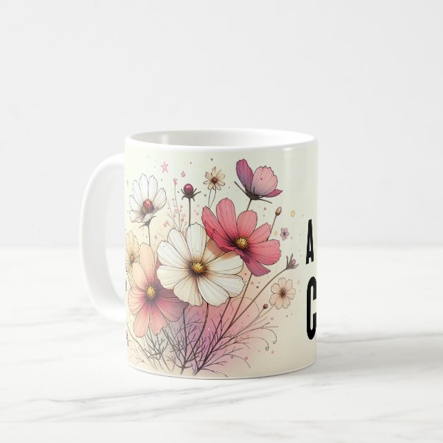De Café Caneca Floral Citações Positivas (Frente Esquerda)