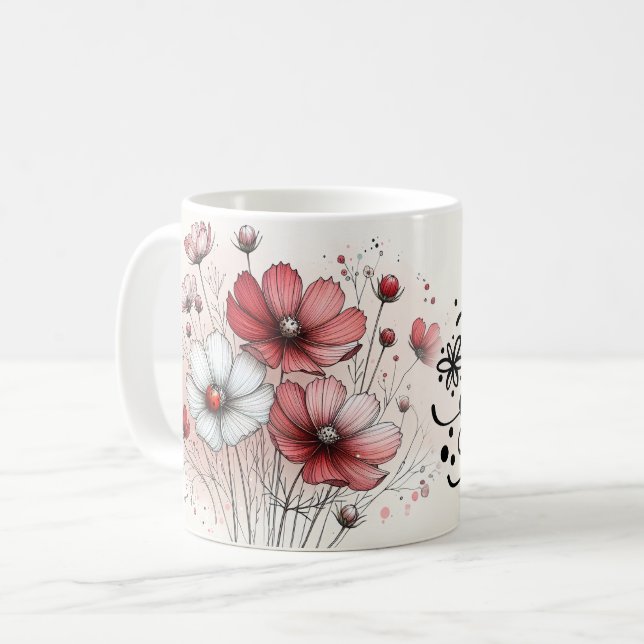 De Café Caneca Floral Citações Positivas (Frente Esquerda)