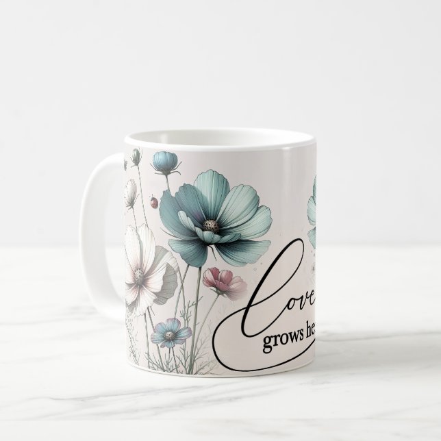 De Café Caneca Floral Citações Positivas (Frente Esquerda)