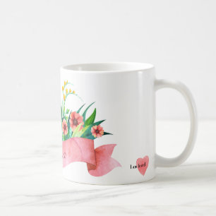 De Café Caneca Floral com Laço Vermelho