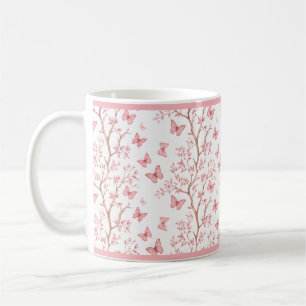 De Café Caneca Floral Contornada com Tinta Rosa Bege