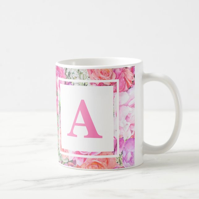 De Café Caneca floral do monograma da aguarela (Direita)