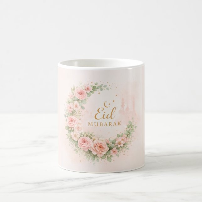 De Café Caneca Floral Eid Mubarak – Presente Islâmico Rosa (Centro)