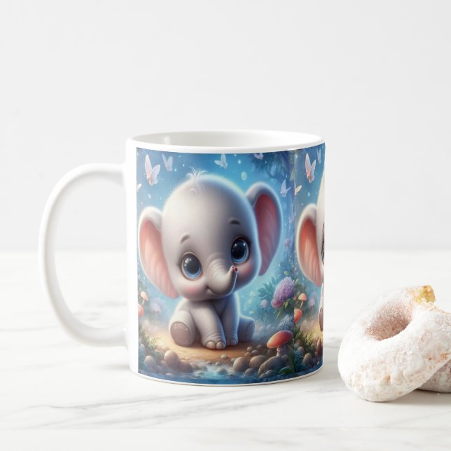 De Café Caneca Floral Elefante Branco Bebê (Com Donut)