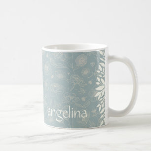 De Café Caneca Floral Elegant Name em Verde Sage