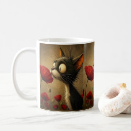 De Café Caneca Floral Gato Preto e Branco Flor Vermelha