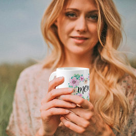 De Café Caneca Floral Heart e buquês com texto MÃE