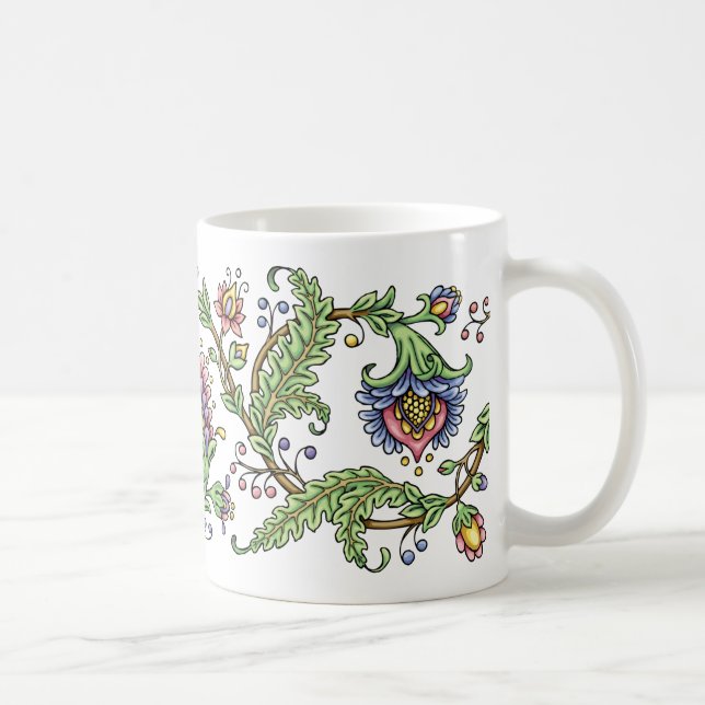 De Café Caneca floral Jacobean do desenho da caneta e da (Direita)