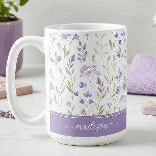 De Café Caneca Floral Lavanda Personalizada