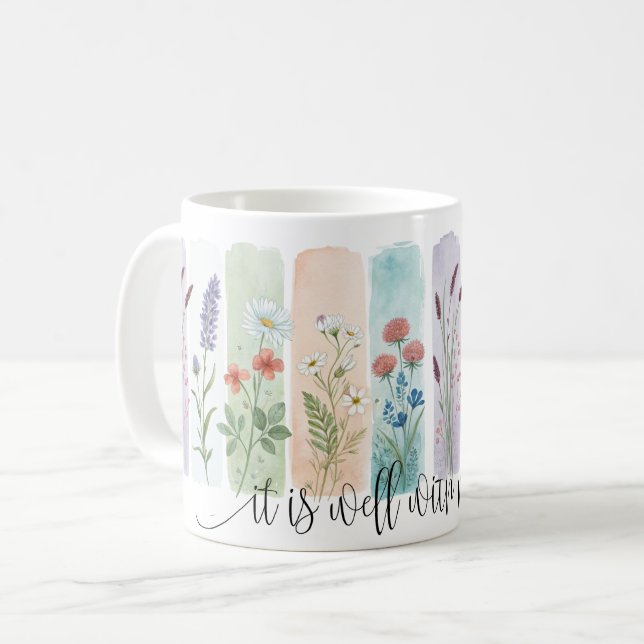 De Café Caneca Floral Minha Alma Está Bem (Frente Esquerda)