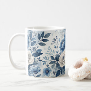 De Café Caneca Floral Peônia Azul e Branco – Botânica Eleg