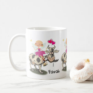 De Café Caneca Floral Pink Hearts Cow Fairy