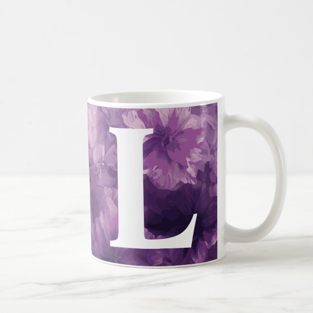 De Café Caneca Floral Púrpura Monograma (Direita)