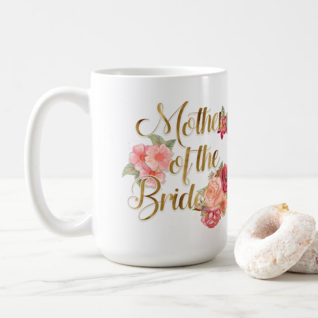 De Café Caneca Floral Rosa e Dourada para a Mãe da Noiva (Com Donut)