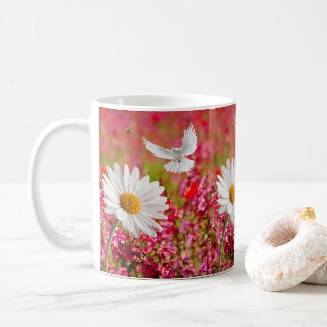 De Café Caneca Floral Rosa Rosa-Rosa-Marinha Branca (Com Donut)