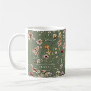 De Café Caneca Floral Verde