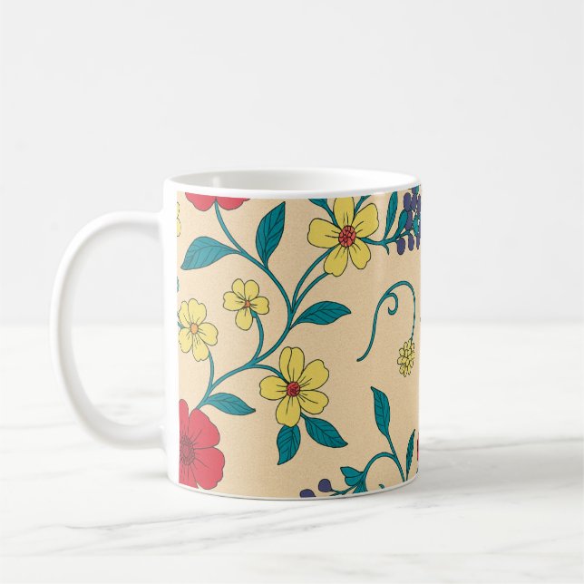 De Café Caneca Floral Vintage com Hibiscos (Esquerda)