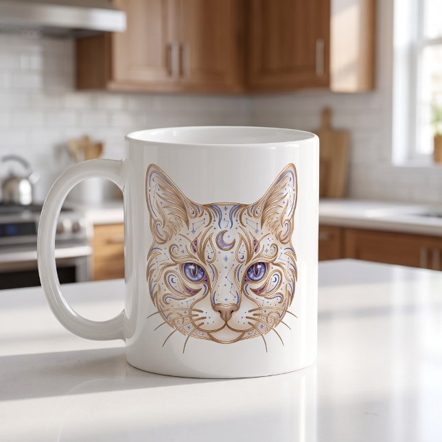 De Café Caneca Gato Celestial Luxo Linha Arte (Criador carregado)
