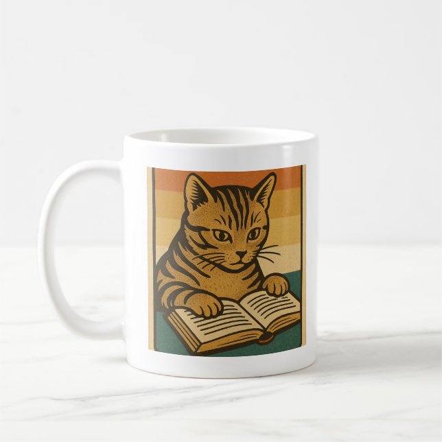 De Café Caneca Gato Lendo um Livro (Esquerda)