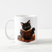 Caneca Gato Preto Aconchegante Lendo Livro - Outon