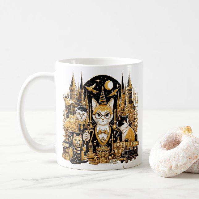 De Café Caneca Gatos Hogwarts (Com Donut)