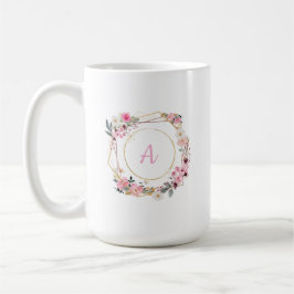De Café Caneca Geométrica Dourada com Flores Rosa