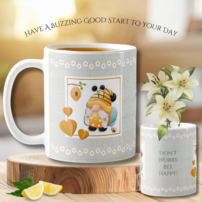 De Café Caneca Gnome Caprichoso Não se Preocupe Abelha Fel (Brighten your morning coffee routine with this adorable watercolor Bee Gnome mug)