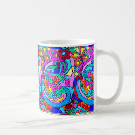 De Café caneca groovy colorida do amor do estilo do hippie