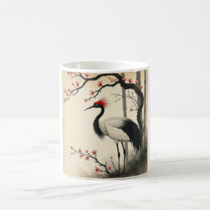 De Café Caneca Grou-da-Corôa-Vermelha Sumi-E