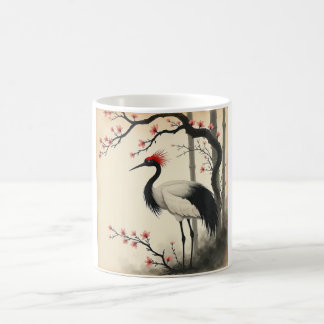 De Café Caneca Grou-da-Corôa-Vermelha Sumi-E