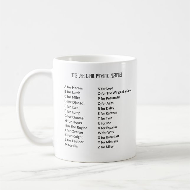 De Café Caneca improfícuo do alfabeto fonético (Esquerda)