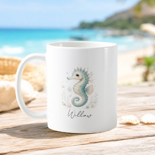 De Café Caneca Infantil Cavalo-Marinho do Oceano Nome Pers