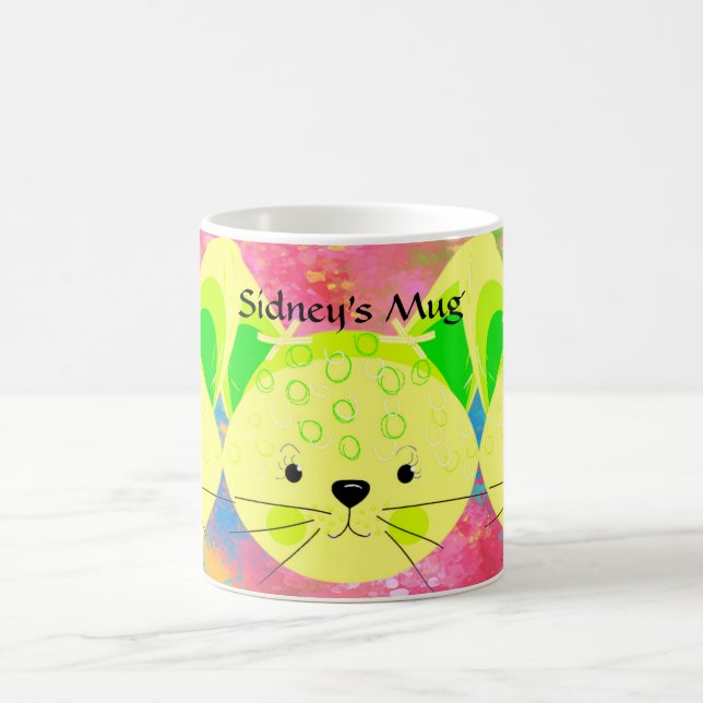 De Café Caneca Infantil com Gatos Cutos em Amarelo (Centro)