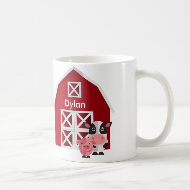 De Café Caneca Infantil com Nome Celeiro Vermelho com Anim (Direita)