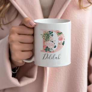 De Café Caneca Inicial Aquarela Floral - D