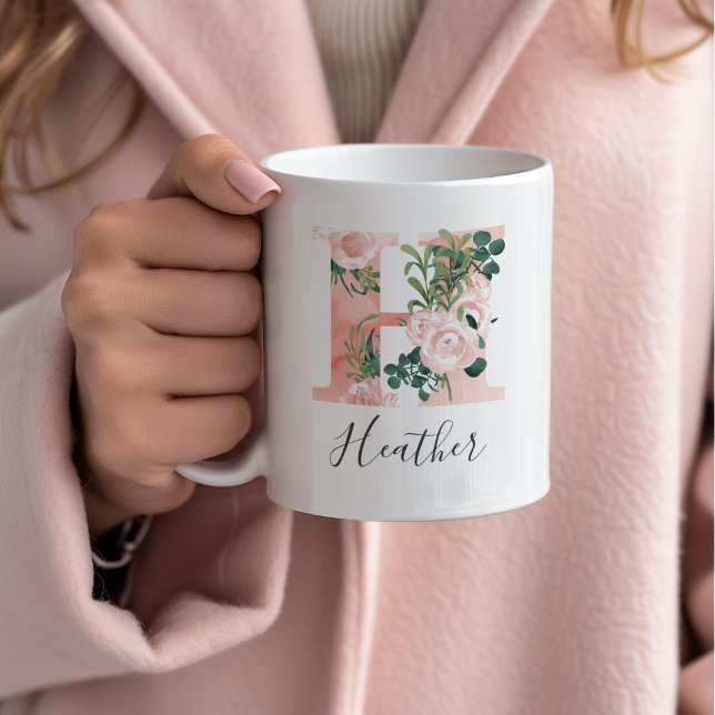 De Café Caneca Inicial Aquarela Floral - H (Criador carregado)