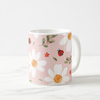 De Café Caneca Joaninha Fofa e Flor Branca