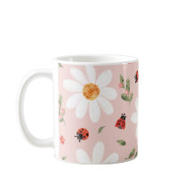 Caneca Joaninha Fofa e Flor Branca
