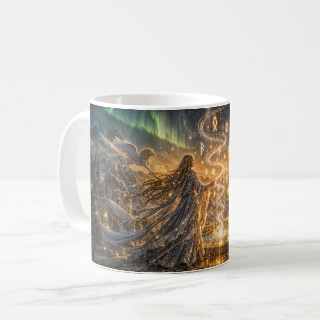 De Café Caneca Leve Fantasia Élfica Dourada Impressionista (Frente Esquerda)